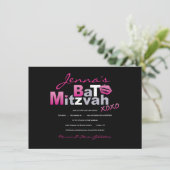 LOVE & KISSES HOT PINK Bat Mitzvah Uitnodiging (Staand voorkant)