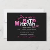 LOVE & KISSES HOT PINK Bat Mitzvah Uitnodiging (Voorkant)