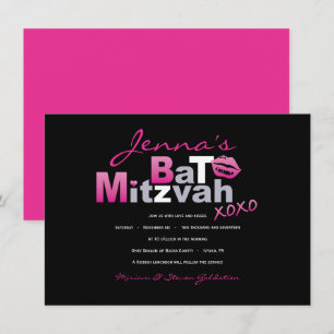 LOVE & KISSES HOT PINK Bat Mitzvah Uitnodiging