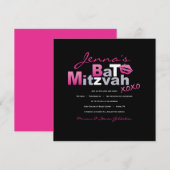 LOVE & KISSES HOT PINK Bat Mitzvah Uitnodiging (Voorkant / Achterkant)