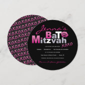 LOVE & KISSES HOT PINK Bat Mitzvah Uitnodiging (Voorkant / Achterkant)