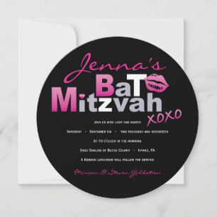 LOVE & KISSES HOT PINK Bat Mitzvah Uitnodiging