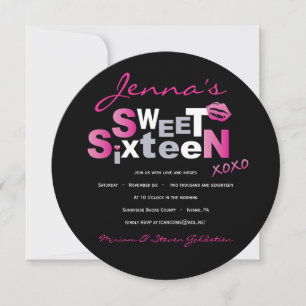 LOVE & KISSES HOT PINK Sweet Sixteen Uitnodiging