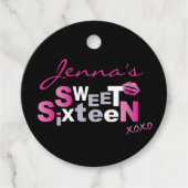LOVE & KISSES HOT PINK Sweet Sixteen Uitnodiging Bedankjes Labels (Voorkant)