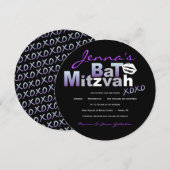 LOVE & KISSES Paars Bat Mitzvah Uitnodiging (Voorkant / Achterkant)