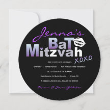 LOVE & KISSES Paarse Bat Mitzwa Uitnodiging