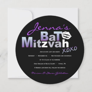 LOVE & KISSES Paarse Bat Mitzwa Uitnodiging