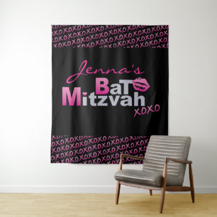 LOVE & KISSES PINK Bat Mitzvah Foto-Op achtergrond Wandkleed