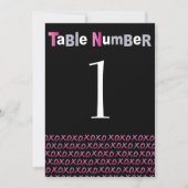 LOVE & KISSES PINK Bat Mitzvah Table Number Kaart (Voorkant)