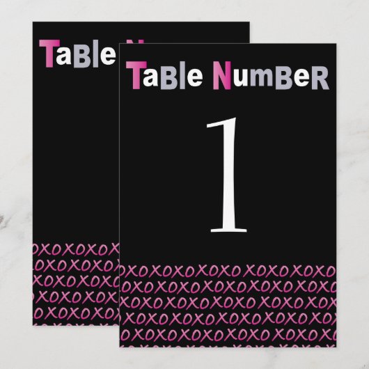 LOVE & KISSES PINK Bat Mitzvah Table Number Kaart (Voorkant / Achterkant)