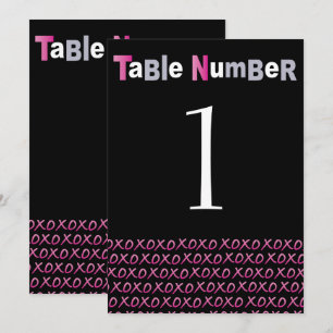 LOVE & KISSES PINK Bat Mitzvah Table Number Kaart