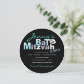 LOVE & KISSES Turquoise Bat Mitzvah Uitnodiging (Staand voorkant)