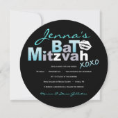 LOVE & KISSES Turquoise Bat Mitzvah Uitnodiging (Voorkant)