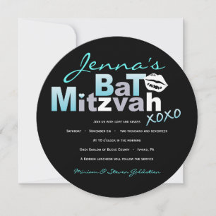 LOVE & KISSES Turquoise Bat Mitzvah Uitnodiging