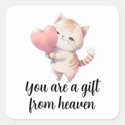 Love Kitten Valentijnse  Roze Heart Waterverf Cat Vierkante Sticker (Voorkant)