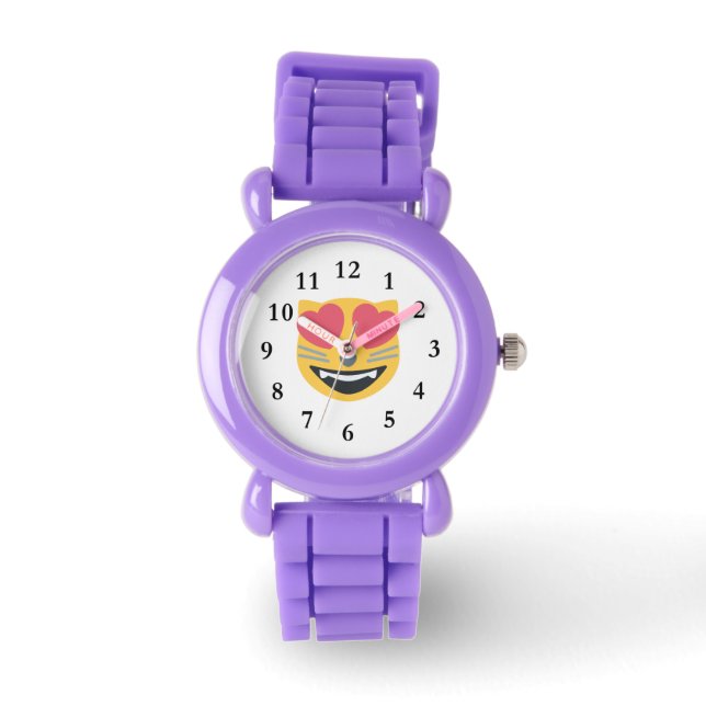 Love Kitty Cat Emoji Horloge (Voorkant)
