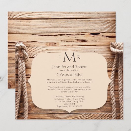 Love Knot 5th Wedding Jubileum Invitation Kaart (Voorkant / Achterkant)