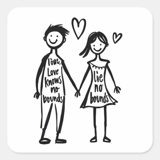 Love knows no bounds vierkante sticker (Voorkant)