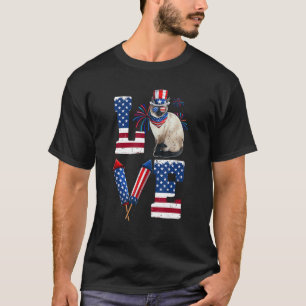 LOVE Kostuum Amerikaanse Vlag Vuurwerk Siamese Kat T-shirt