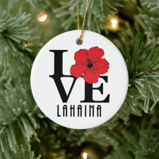 LOVE Lahaina Red Hibiscus Keramisch Ornament