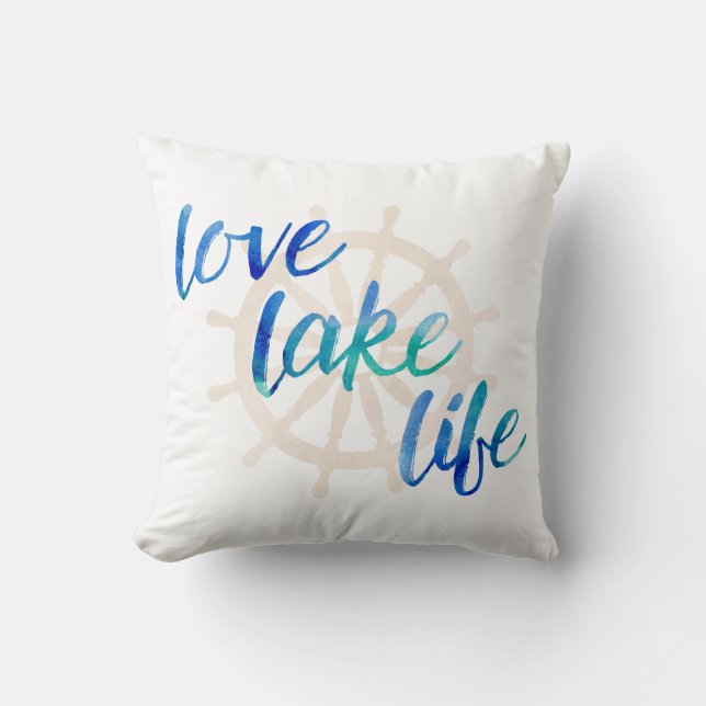 Love Lake Life Nautical Typography Waterverf Kussen (Voorkant)