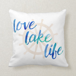 Love Lake Life Nautical Typography Waterverf Kussen