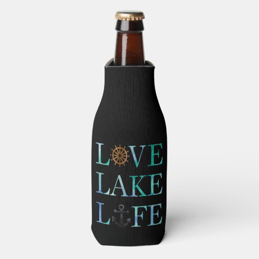 Love Lake Life Nautical Waterverf Typografie Flesjeskoeler (Fles Voorkant)