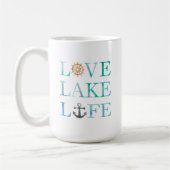 Love Lake Life Nautical Waterverf Typografie Koffiemok (Links)