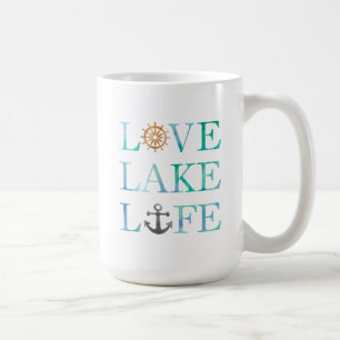 Love Lake Life Nautical Waterverf Typografie Koffiemok