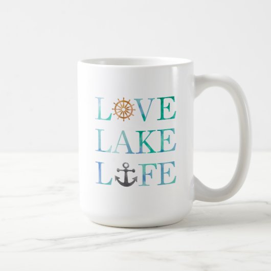 Love Lake Life Nautical Waterverf Typografie Koffiemok (Rechts)