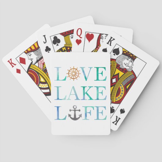 Love Lake Life Nautical Waterverf Typografie Speelkaarten (Achterkant)