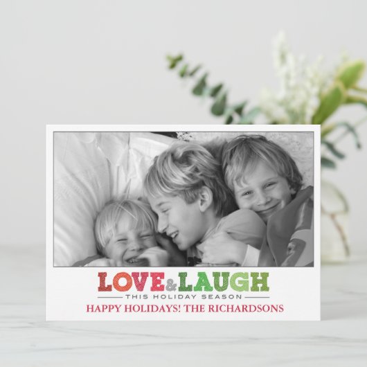 Love + Laugh Feestdagenkaart (Staand voorkant)