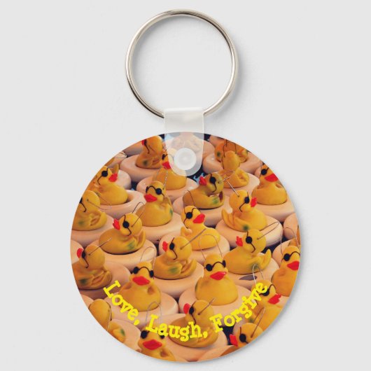 Love Laugh Yellow Rubber Ducks Inspirerend Sleutelhanger (Voorkant)