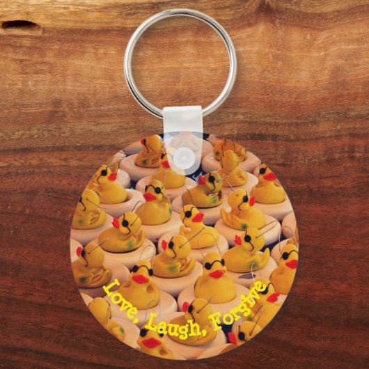 Love Laugh Yellow Rubber Ducks Inspirerend Sleutelhanger (Achterkant)