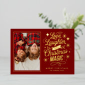 Love Laughter Christmas Magic Holiday Folie Feestdagenkaart (Staand Voorkant)