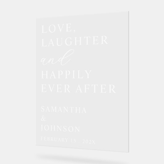 Love, Laughter & Happily Ever After Custom Wedding Acryl Bord (Hoek)