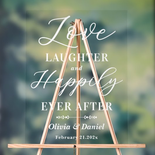 Love Laughter & Happily Ever After Wedding Welcome Acryl Bord (Neutraal)