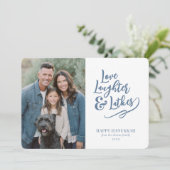 Love Laughter Latkes Hanukkah Photo Feestdagenkaart (Staand voorkant)