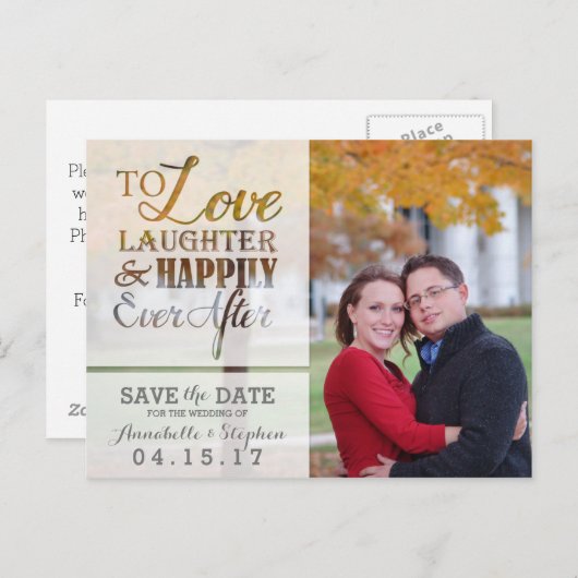 Love Laughter nog lang en gelukkig na Save the Dat Aankondigingskaart (Voorkant / Achterkant)