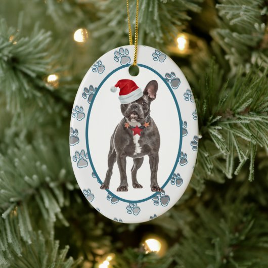Love Leaves Pawprints French Bulldog Keramisch Ornament (Boom)