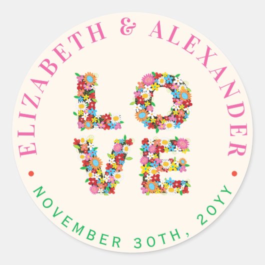 LOVE Lente Bloemen Tuin Chique Bruiloft Stickers (Voorkant)