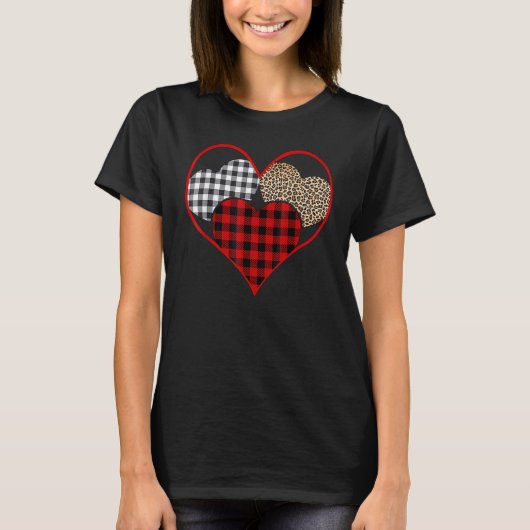 Love Leopard Buffalo Red Plaid Heart Happy Valenti T-shirt (Voorkant)