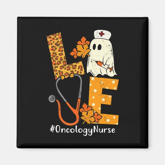 LOVE Leopard Ghost Oncology Nurse Halloween Costum Magneet (Voorkant)