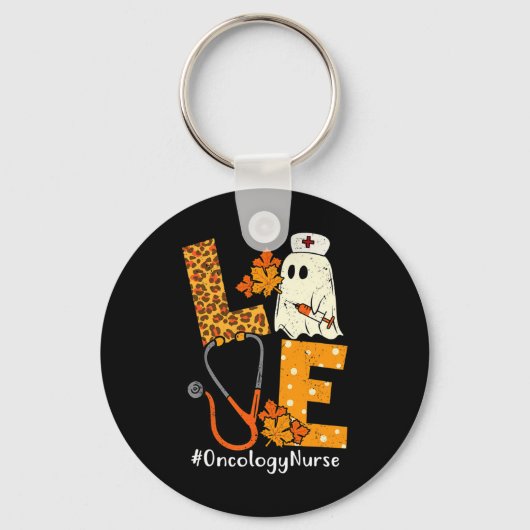LOVE Leopard Ghost Oncology Nurse Halloween Costum Sleutelhanger (Voorkant)
