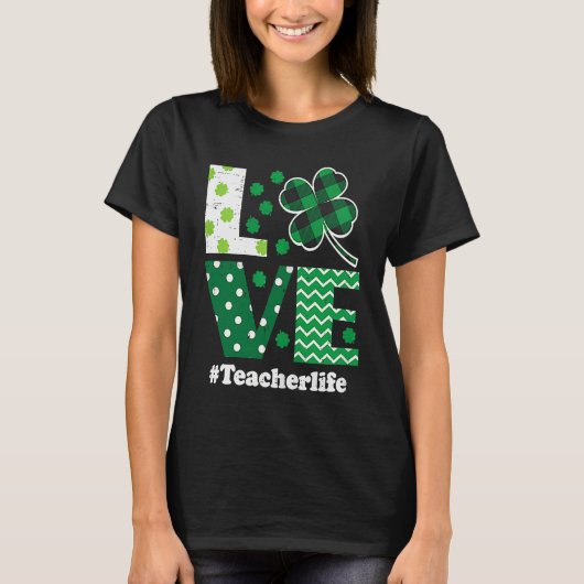 Love Leopard Shamrock Teacher Life St Patrick Day  T-shirt (Voorkant)