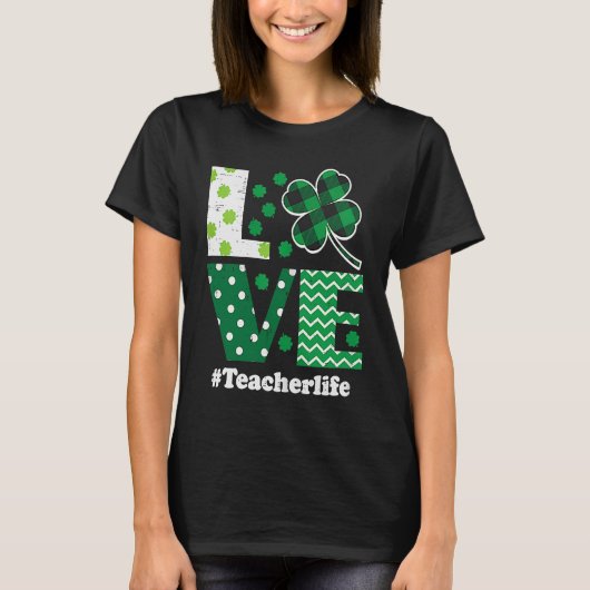 Love Leopard Shamrock Teacher Life St Patrick Day T-shirt (Voorkant)