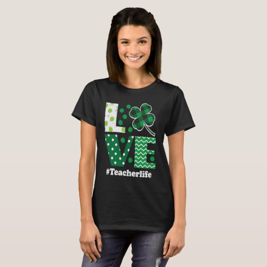 Love Leopard Shamrock Teacher Life St Patrick Day T-shirt (Voorkant volledig)