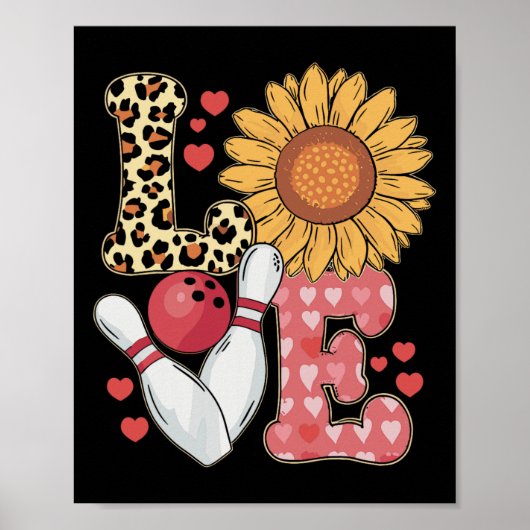 Love Leopard Sunflower Bowling Valentine Bowling P Poster (Voorkant)