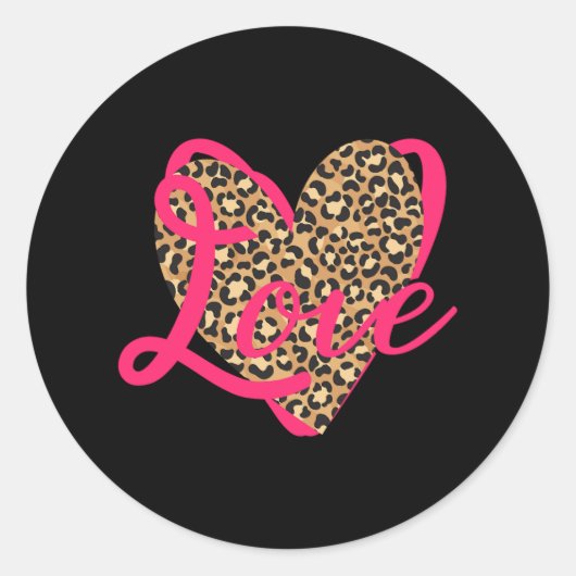 Love Leopard Valentijn Ronde Sticker (Voorkant)