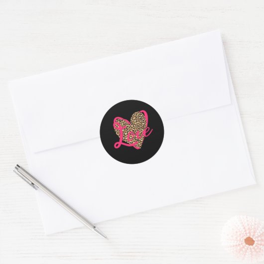 Love Leopard Valentijn Ronde Sticker (Envelop)
